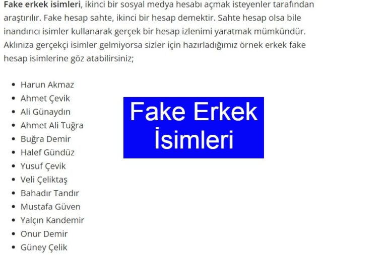 fake erkek isimleri